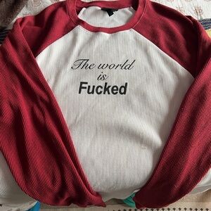 Red and White Graphic Long Sleeve Shirt